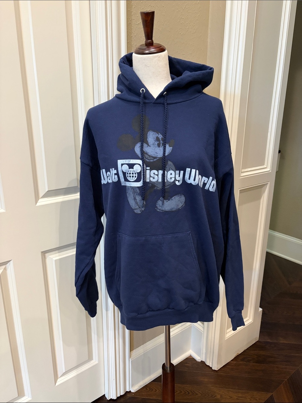 Walt Disney World Mickey Mouse Navy Pullover Hoodie Sweatshirt Vintage Style XL